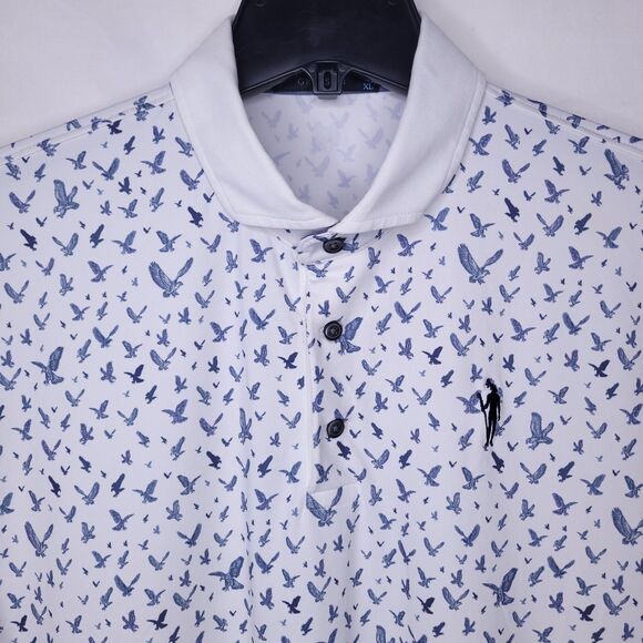 Greyson Polo Shirt Mens XL White Eagle Print AOP Golf Performance - Picture 1 of 12
